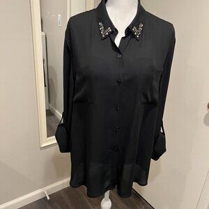 Chico's Black Shine Jewel Collar Alexis Button Up Blouse, Size 3 (US Size XL)